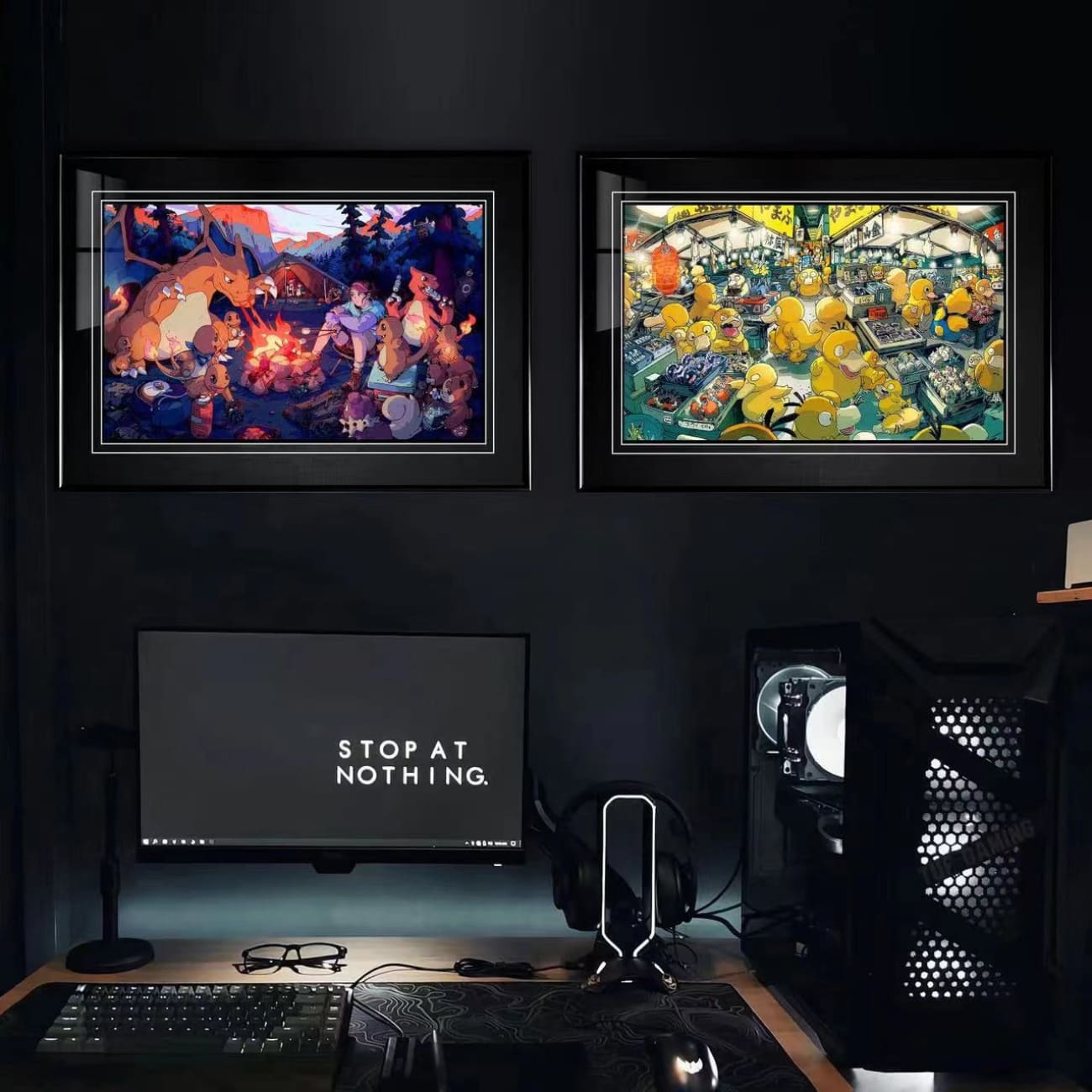 Billion Birds Studio - Charmander Family with Pikachu Camping Poster Frame