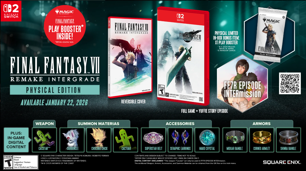 Nintendo Switch Game Title - Final Fantasy VII Remake Intergrade Game Key Card