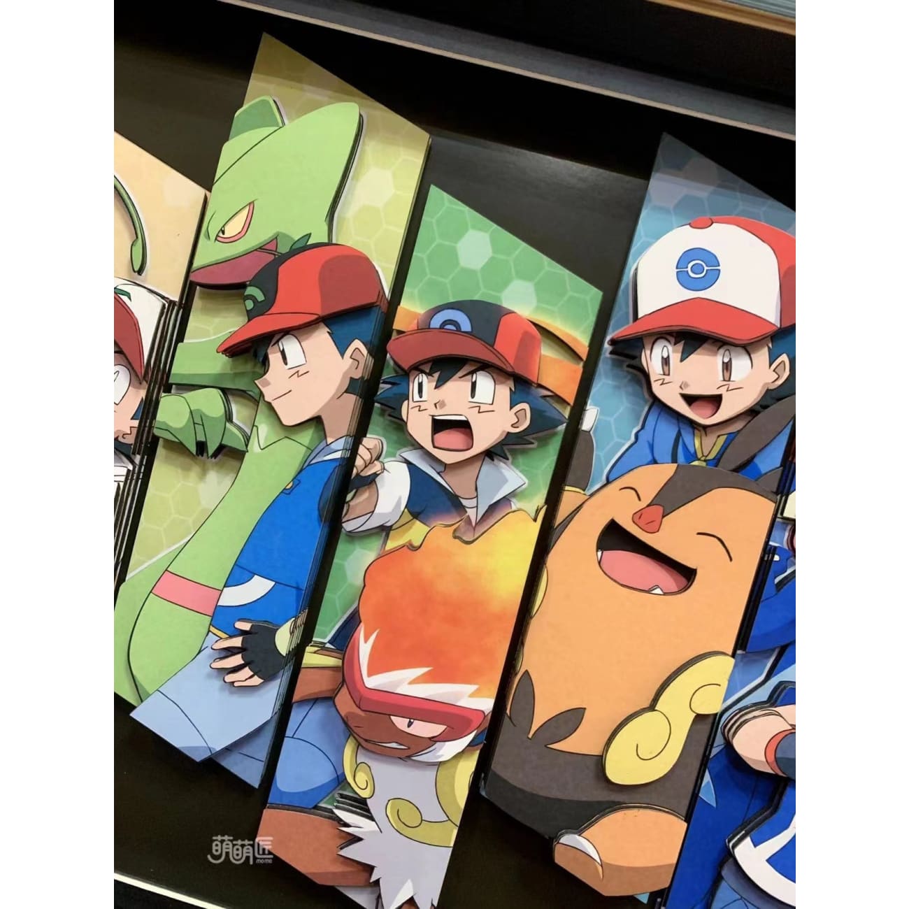 Momo Studio - Ash Ketchum ,Pikachu, Charizard, Bayleef, Pignite, Rowlet, Infernape, Greninja & Sceptile 3D Poster Frame