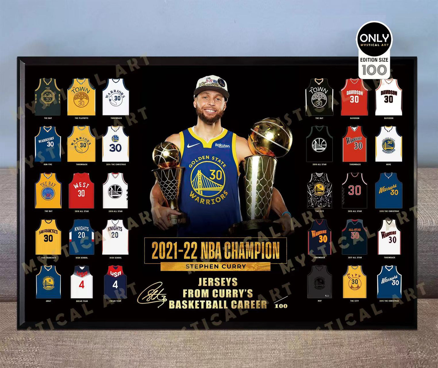 Mystical Art - Stephen Curry Jerseys From Curry's Basketball Career Signature Poster Frame