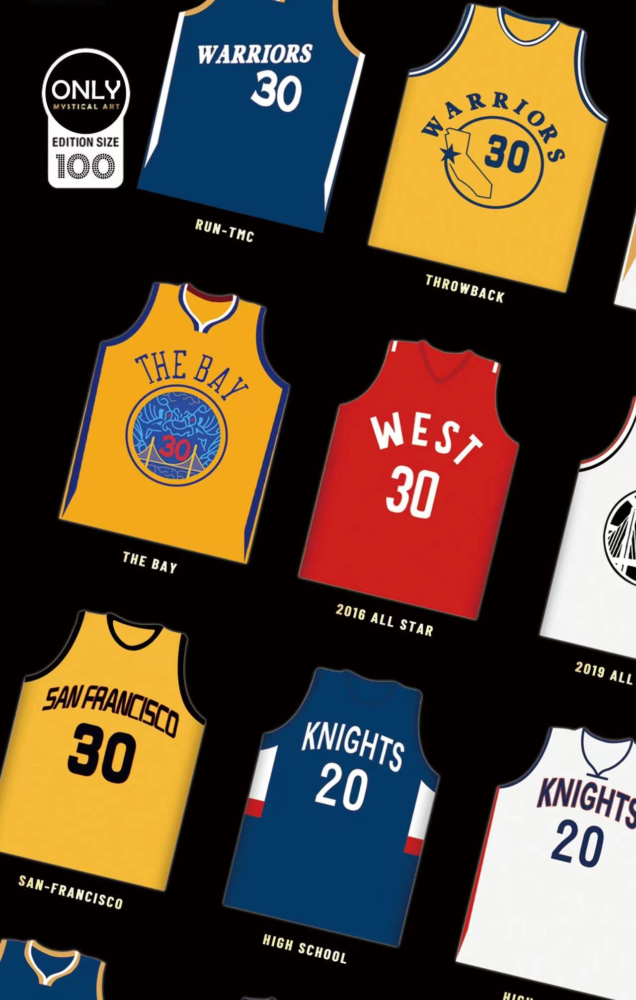 Mystical Art - Stephen Curry Jerseys From Curry's Basketball Career Signature Poster Frame