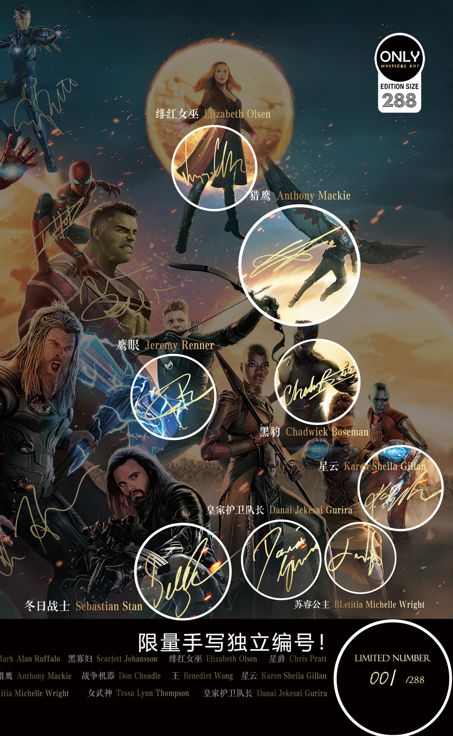 Mystical Art - Avengers Members Signature Poster Frame