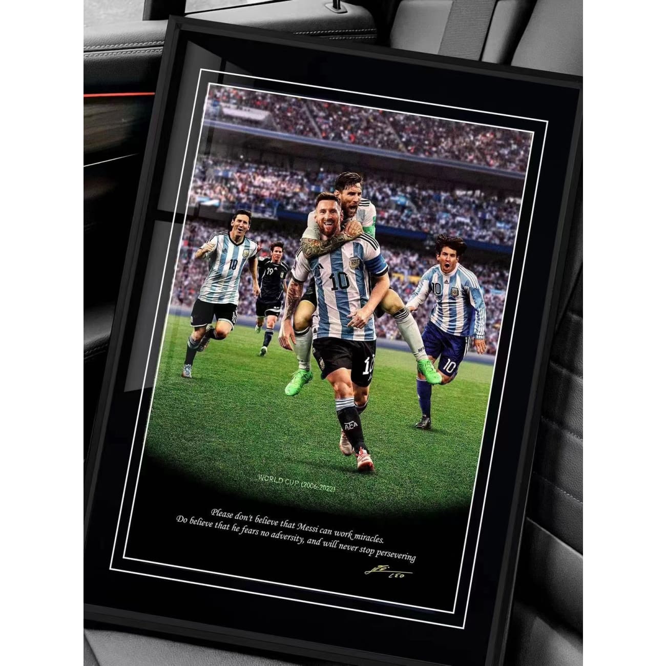2006 - 2022 Year Lionel Messi Five World Cups Poster Frame 