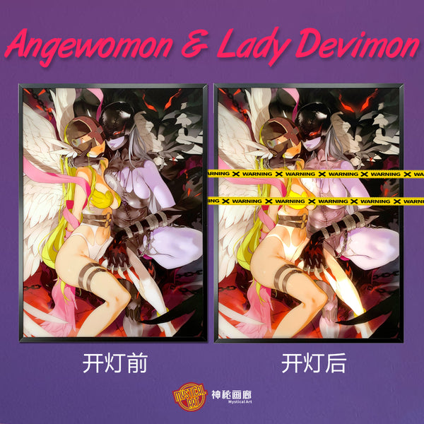 Mystical Art - Angewomon vs Lady Devimon Light Guide Poster Frame