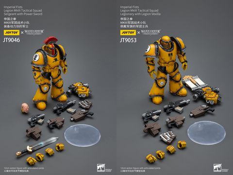 JOYTOY - Imperial Fists Legion MkIII Tactical Squad Sergeant with Power Sword [JT9046] / Imperial Fists Legion MkIII Tactical Squad Legionary with Legion Vexilla [JT9053]