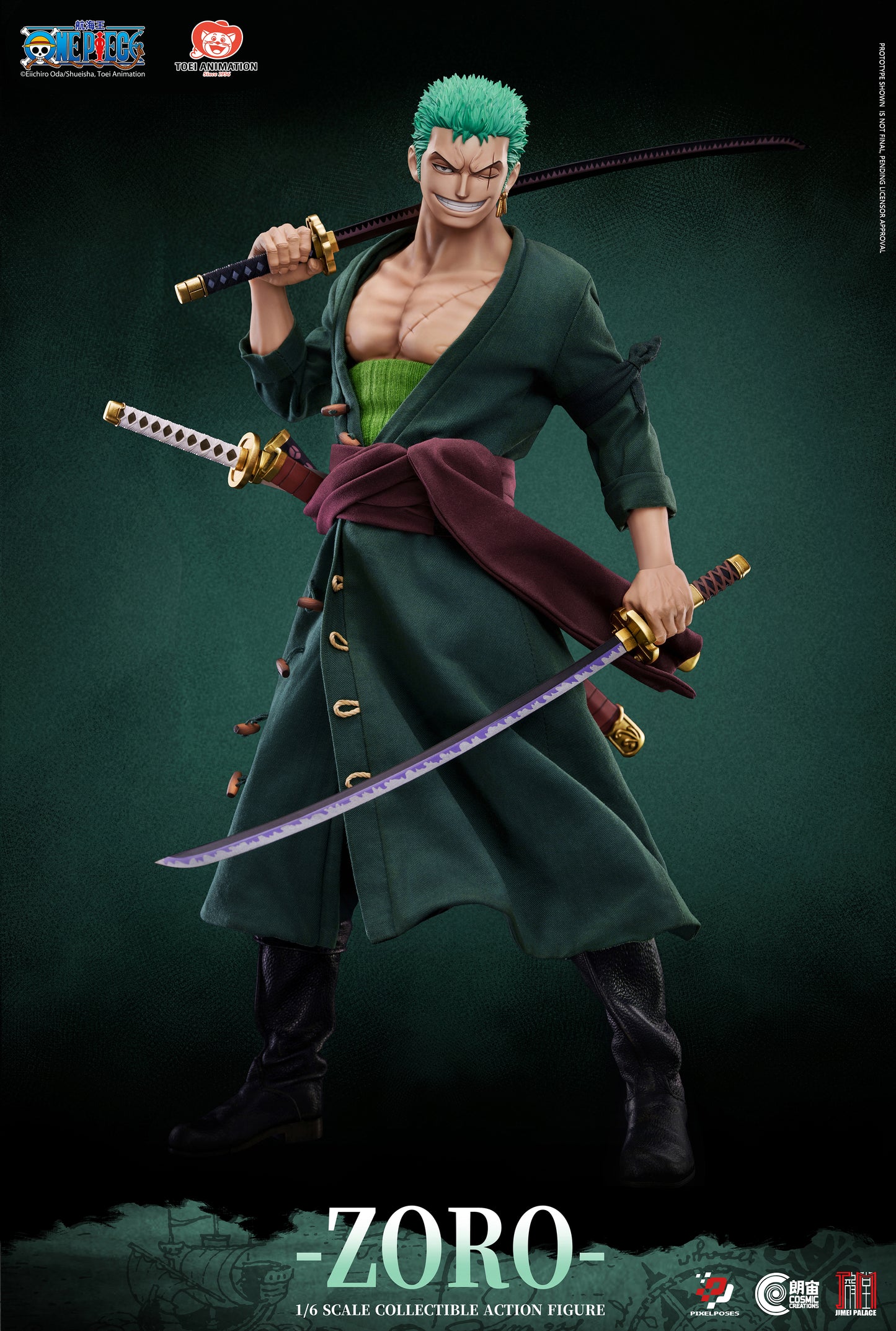 Pixel Poses X Cosmic Creations X Jimei Place Studio - Roronoa Zoro 1/6 Scale Platinum Silicone Action Figure [Licensed]