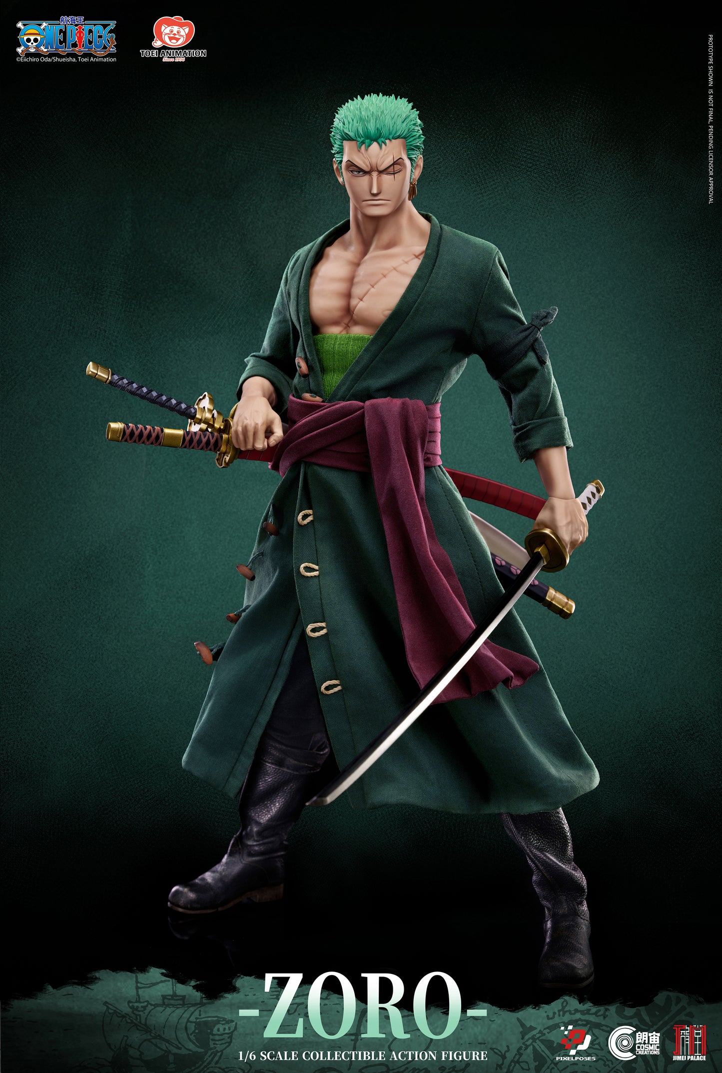 Pixel Poses X Cosmic Creations X Jimei Place Studio - Roronoa Zoro 1/6 Scale Platinum Silicone Action Figure [Licensed]