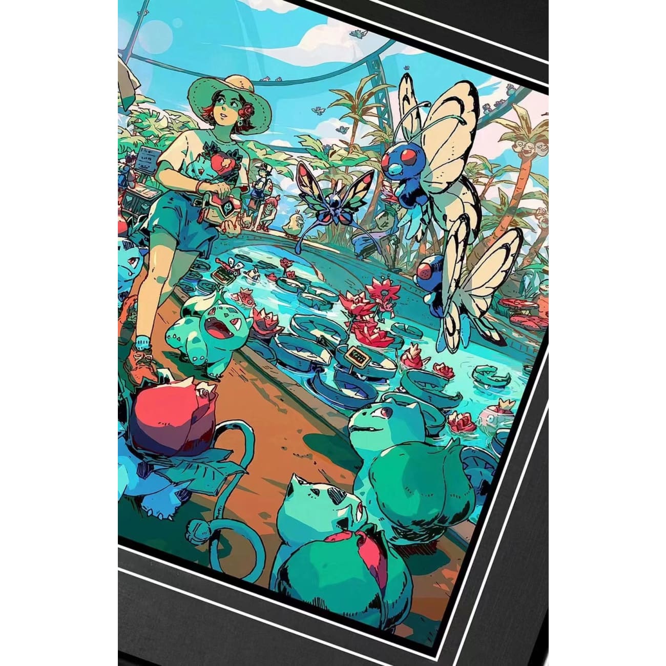 Billion Birds Studio - Bulbasaur, Venusaur, Ivysaur & Butterfly Botanical Garden Poster Frame