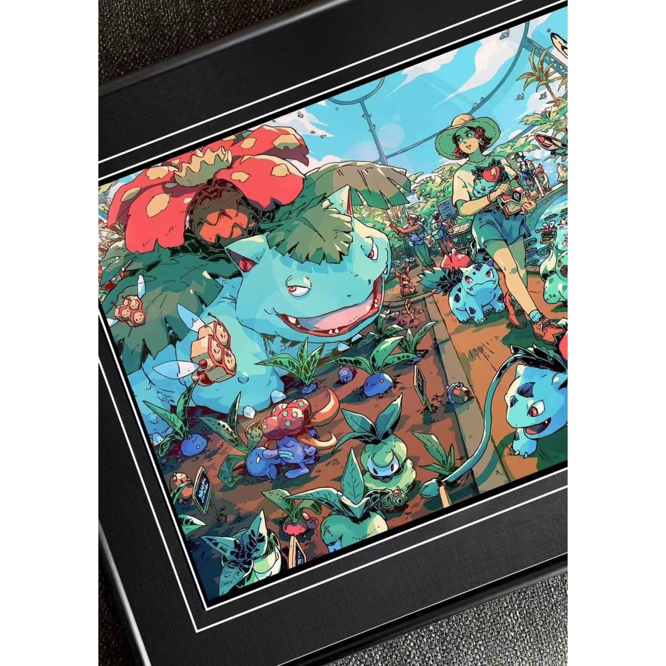 Billion Birds Studio - Bulbasaur, Venusaur, Ivysaur & Butterfly Botanical Garden Poster Frame