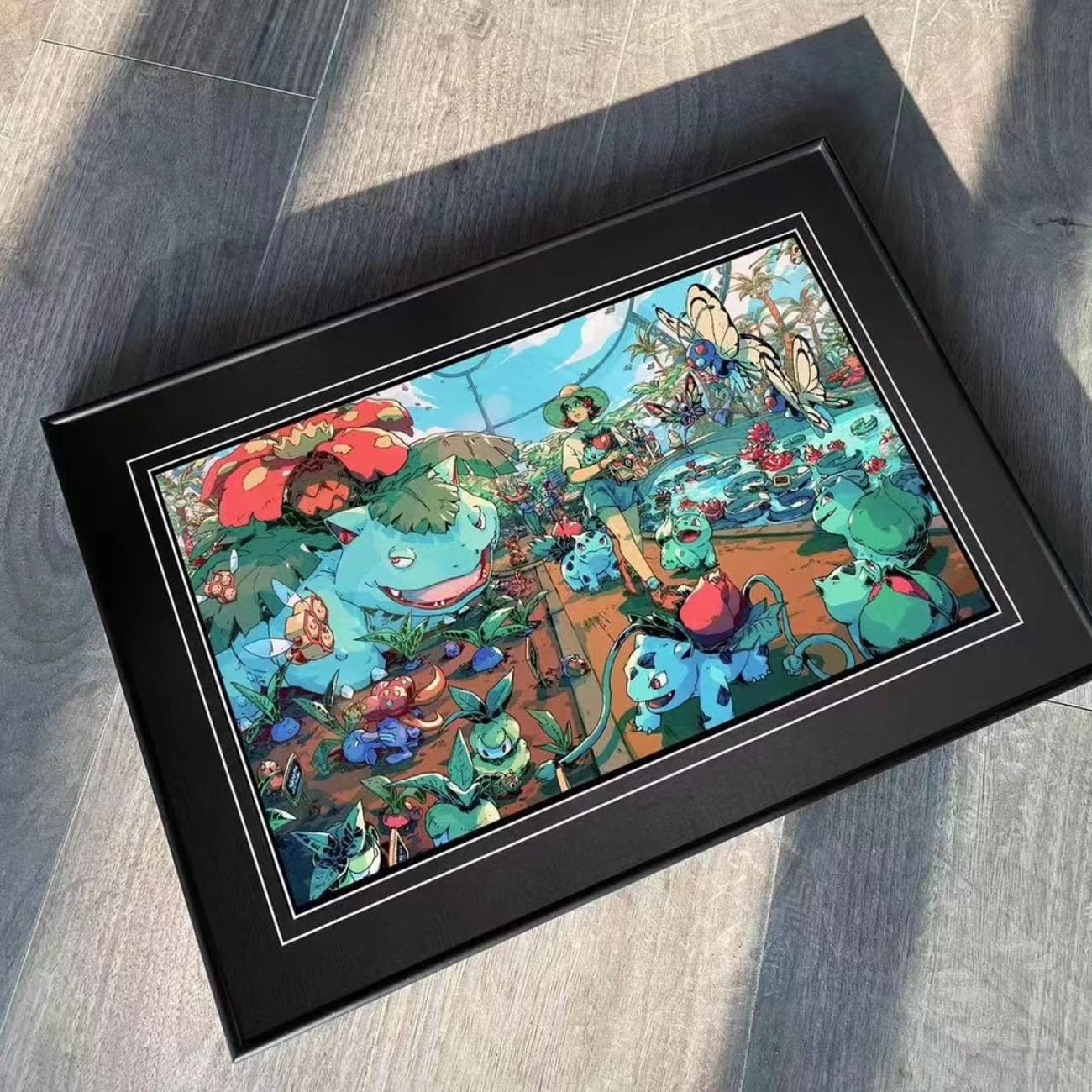 Billion Birds Studio - Bulbasaur, Venusaur, Ivysaur & Butterfly Botanical Garden Poster Frame