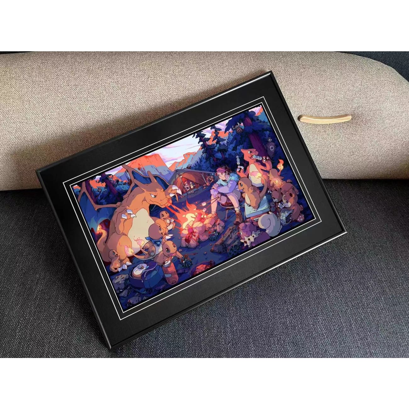 Billion Birds Studio - Charmander Family with Pikachu Camping Poster Frame