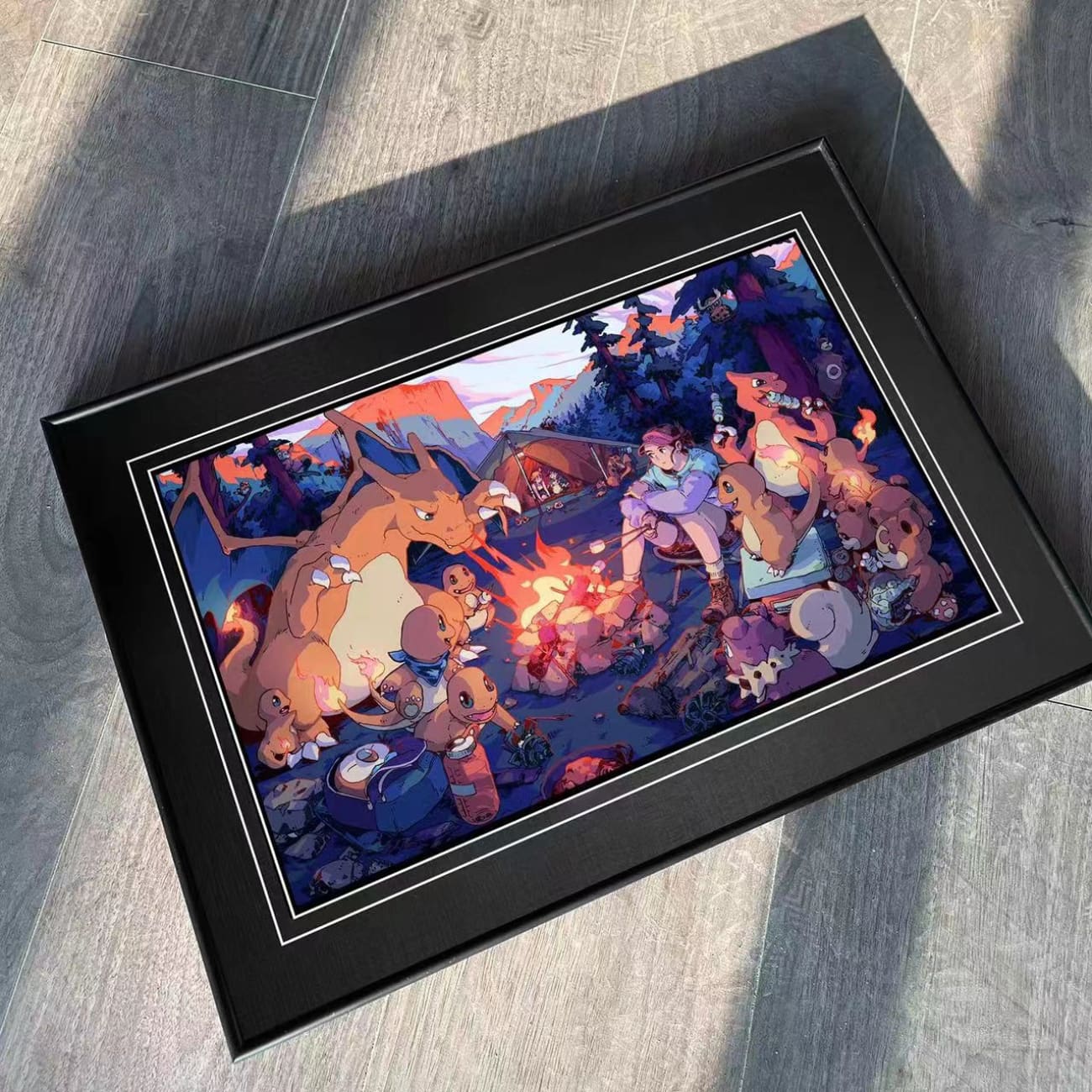 Billion Birds Studio - Charmander Family with Pikachu Camping Poster Frame