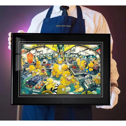 Billion Birds Studio - Psyduck Fish Market Poster Frame [38cm x 53cm]