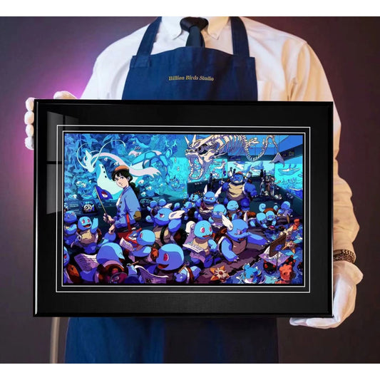 Billion Birds Studio - Squirtle, Blastoise & Gyarados Aquarium Poster Frame