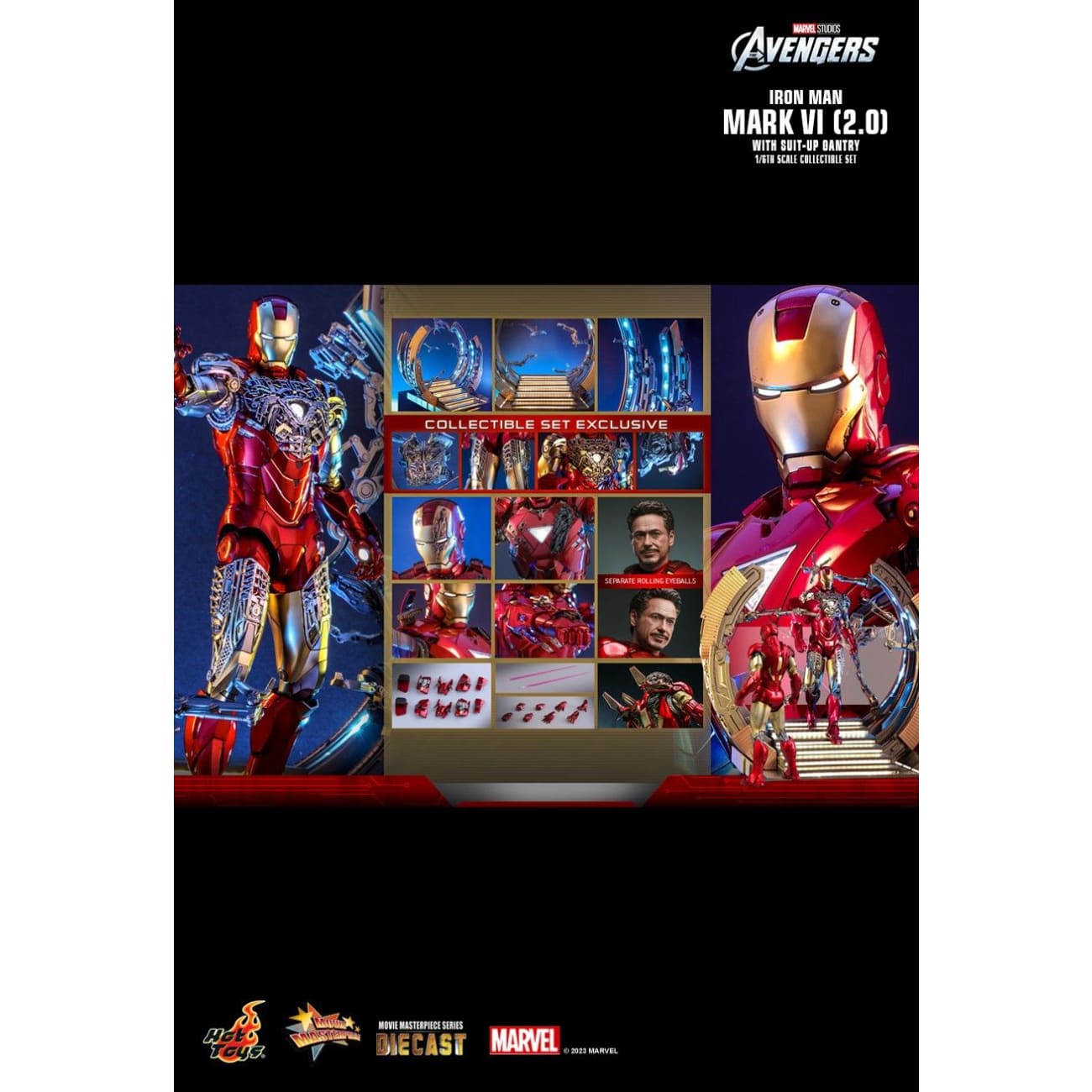 Hottoys - Iron Man Mark VI (2.0) With Suit-Up Gantry [MMS688D53]