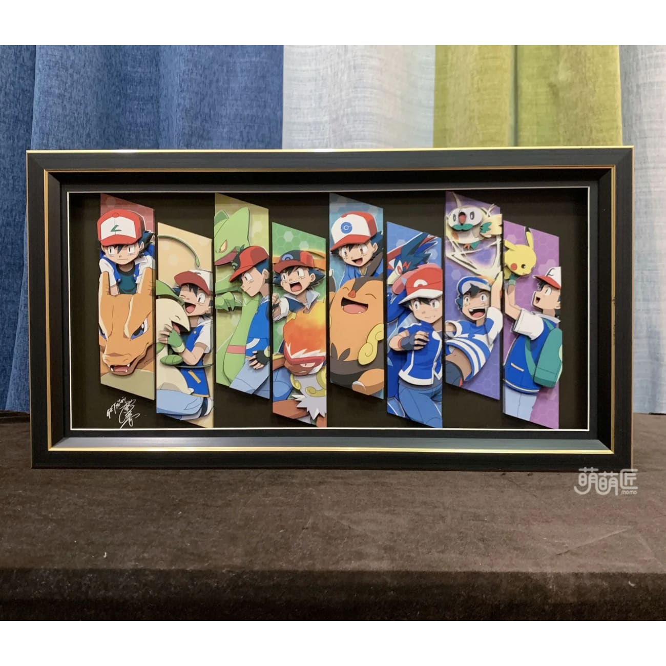 Momo Studio - Ash Ketchum ,Pikachu, Charizard, Bayleef, Pignite, Rowlet, Infernape, Greninja & Sceptile 3D Poster Frame