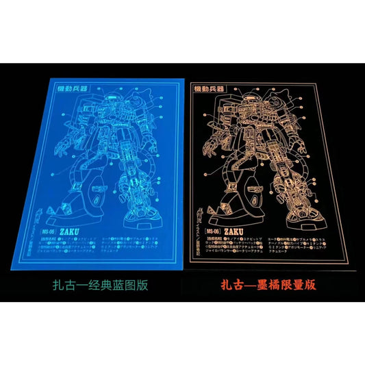 MS-06 Zaku 2.0 Blue Print Poster [Orange / Blue]