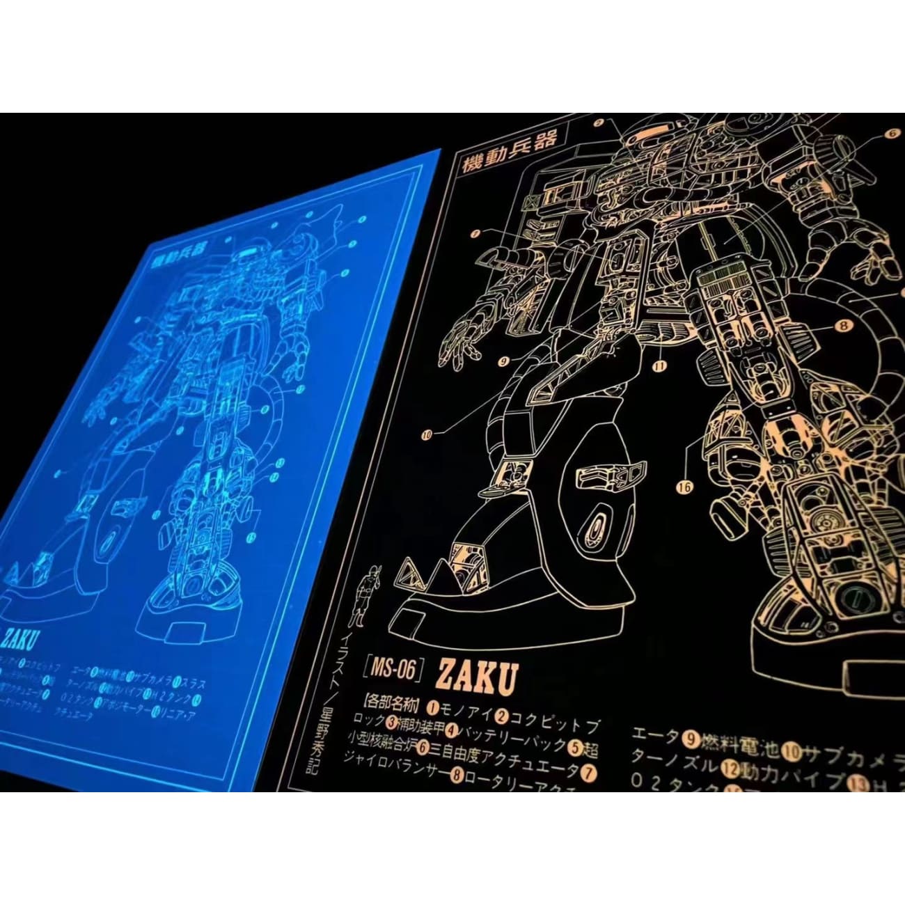 MS-06 Zaku 2.0 Blue Print Poster [Orange / Blue]