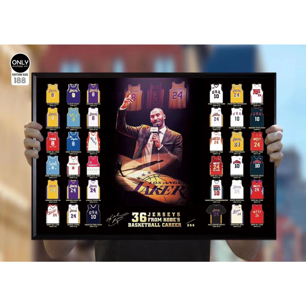 Mystical Art - Kobe Bean Bryant’s Career 36 Jerseys Commemorate Poster Frame