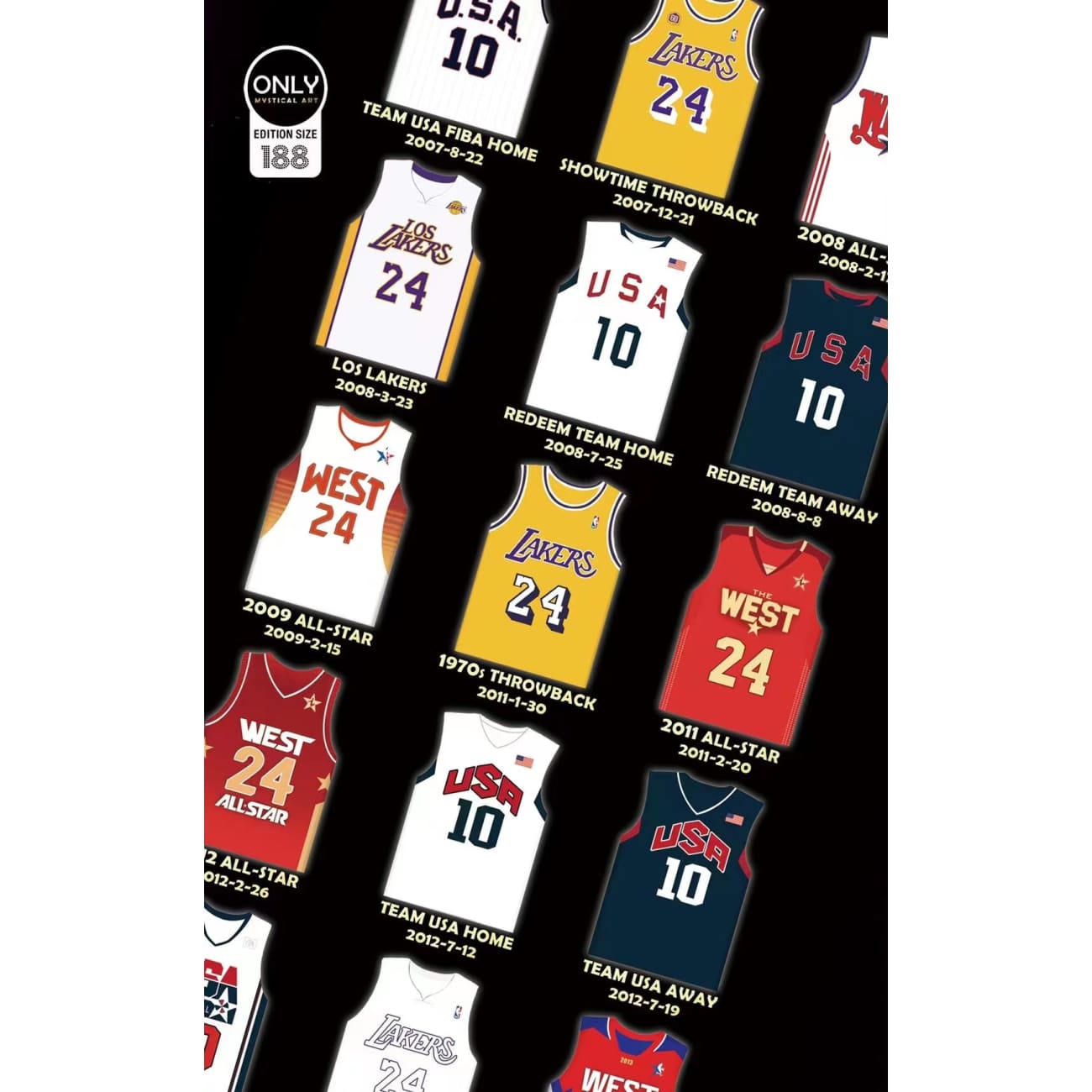 Mystical Art - Kobe Bean Bryant’s Career 36 Jerseys Commemorate Poster Frame
