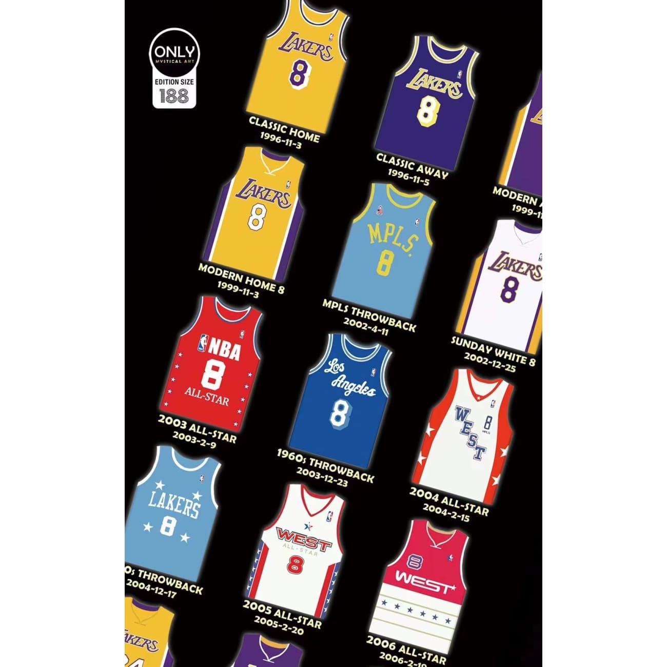 Mystical Art - Kobe Bean Bryant’s Career 36 Jerseys Commemorate Poster Frame