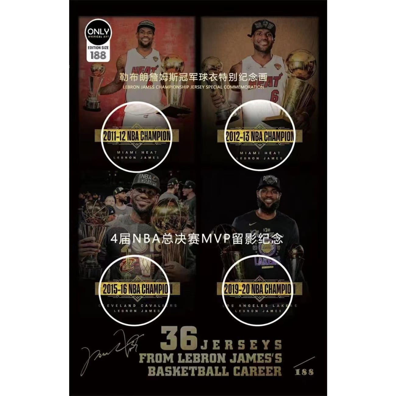 Mystical Art - LeBron James Championship Jersey Special Commemoration Poster Frame 