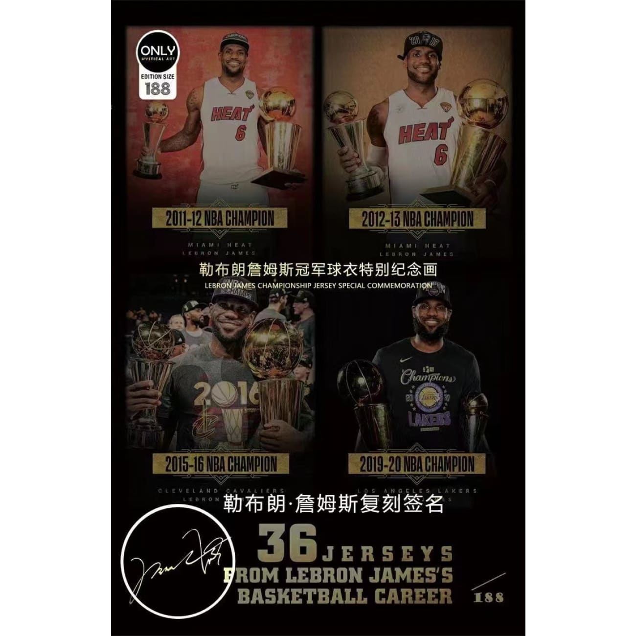 Mystical Art - LeBron James Championship Jersey Special Commemoration Poster Frame 