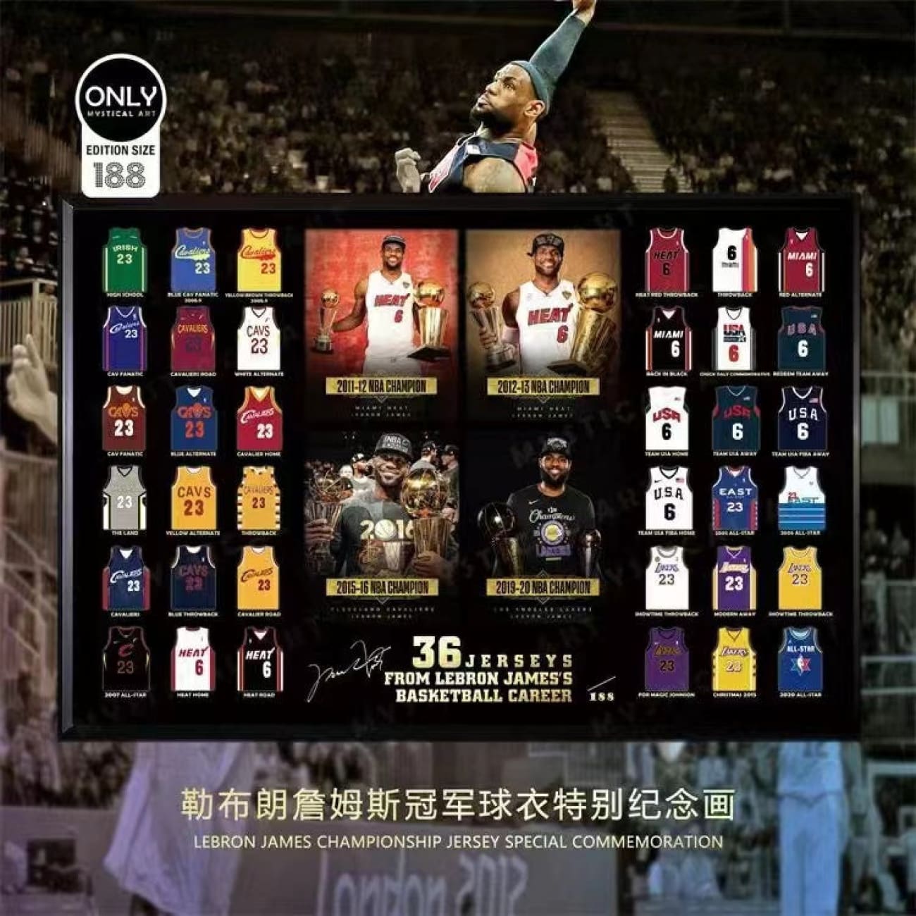 Mystical Art - LeBron James Championship Jersey Special Commemoration Poster Frame 