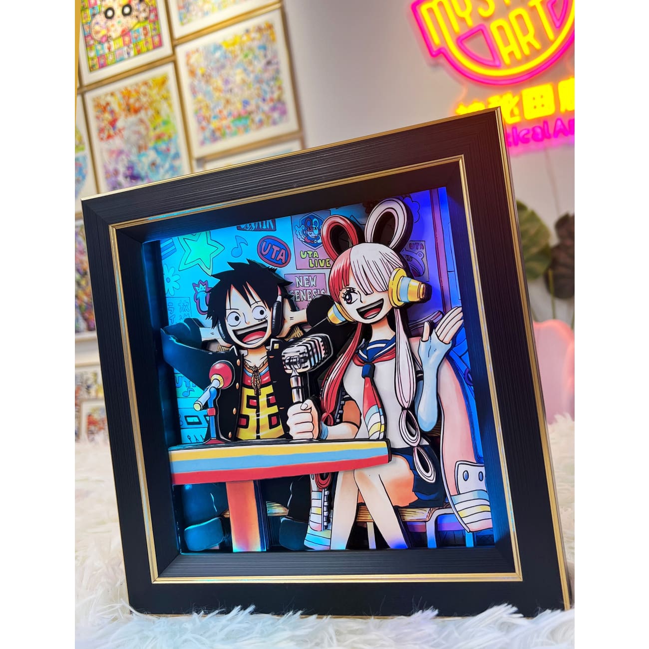 Mystical Art - Monkey D. Luffy & Uta Pod Cast 3D Photo Frame [LED + Music] 