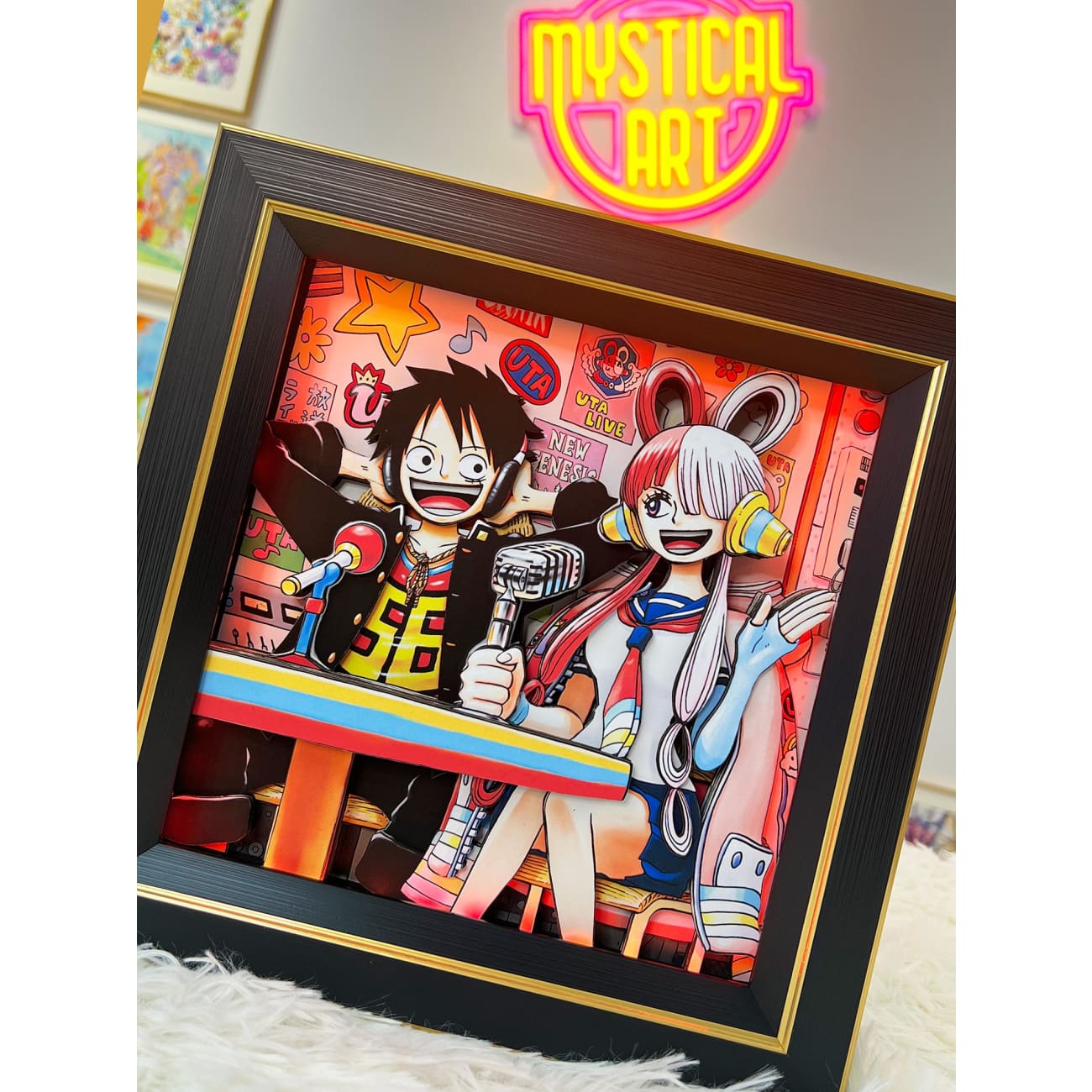 Mystical Art - Monkey D. Luffy & Uta Pod Cast 3D Photo Frame [LED + Music] 