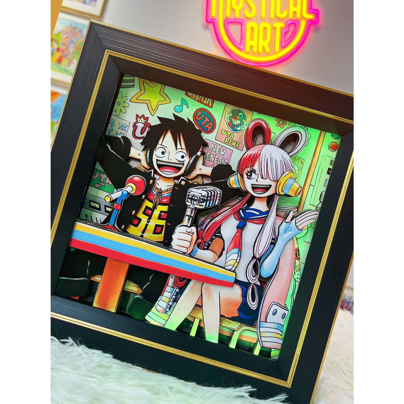 Mystical Art - Monkey D. Luffy & Uta Pod Cast 3D Photo Frame [LED + Music] 