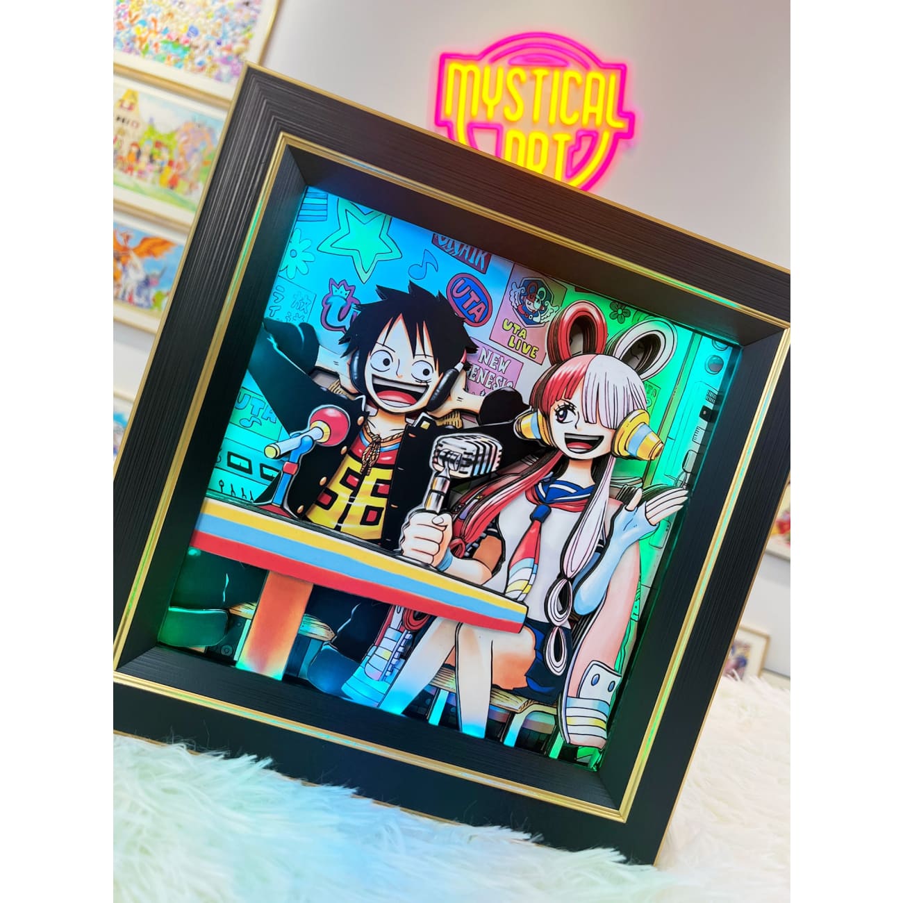 Mystical Art - Monkey D. Luffy & Uta Pod Cast 3D Photo Frame [LED + Music] 