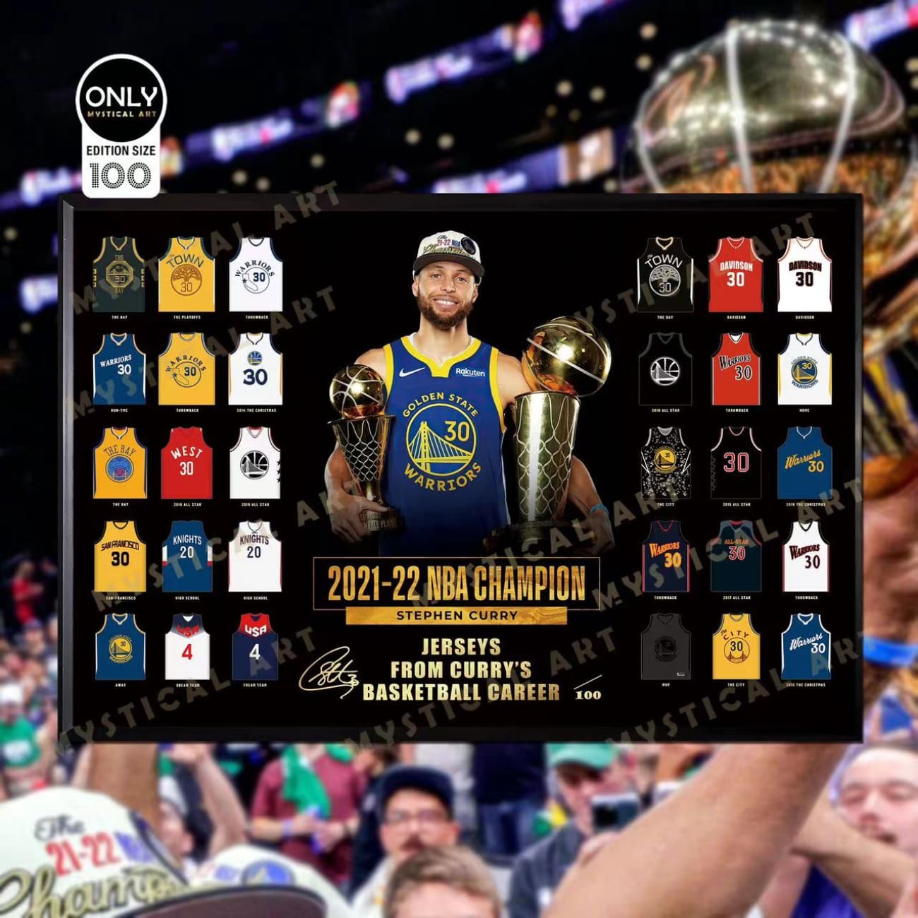 Mystical Art - Stephen Curry Jerseys From Curry's Basketball Career Signature Poster Frame