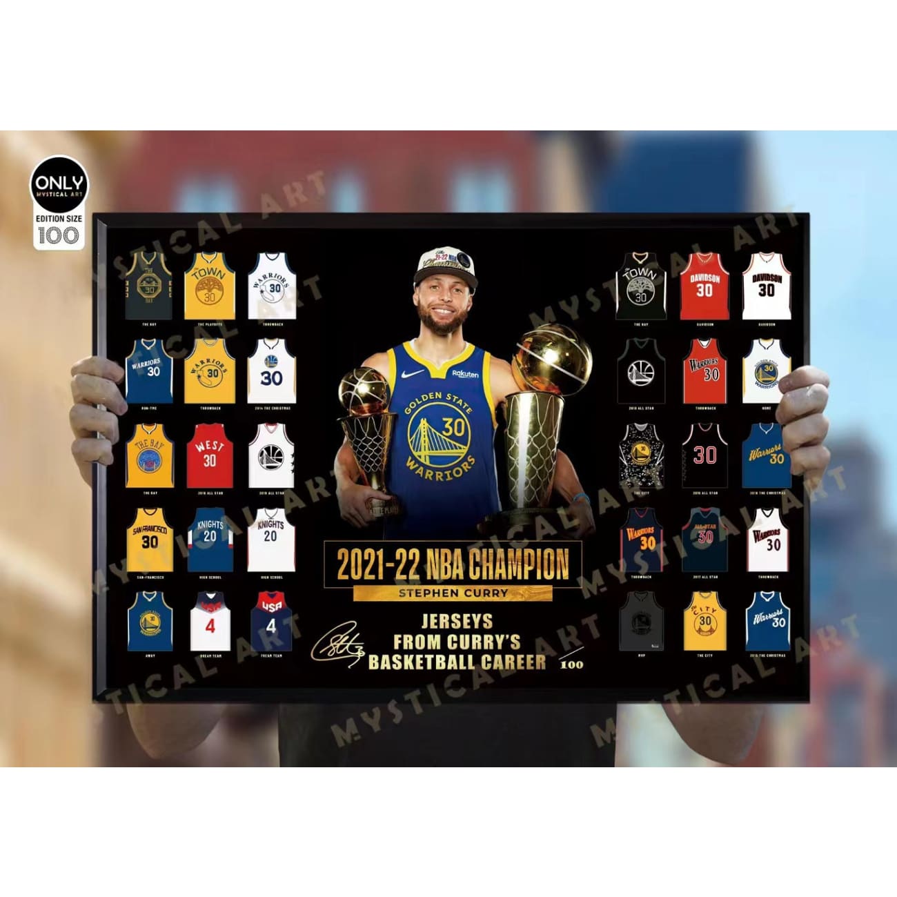 Mystical Art - Stephen Curry Jerseys From Curry's Basketball Career Signature Poster Frame