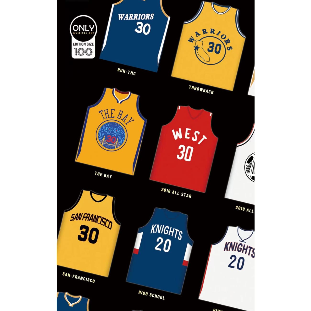 Mystical Art - Stephen Curry Jerseys From Curry's Basketball Career Signature Poster Frame