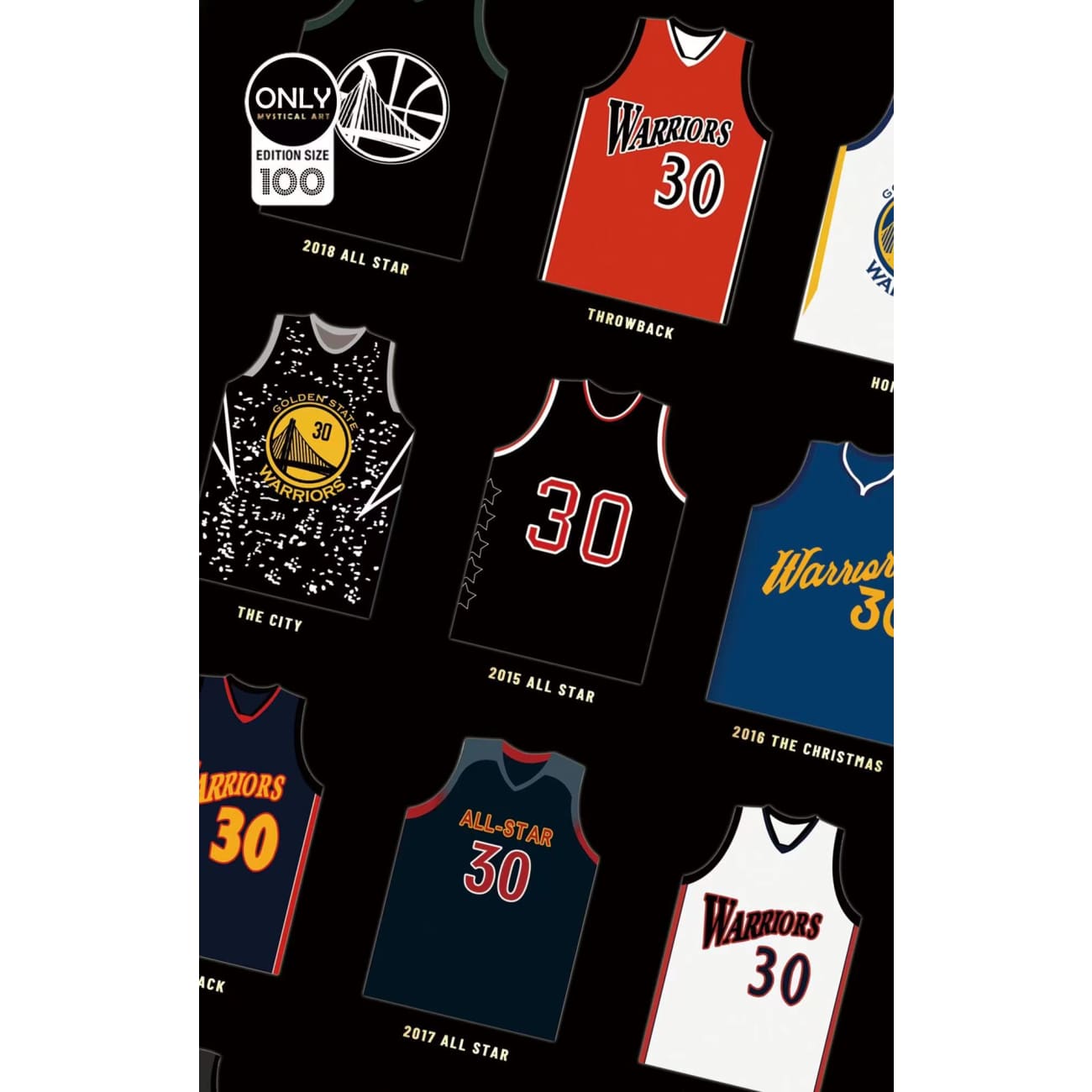 Mystical Art - Stephen Curry Jerseys From Curry's Basketball Career Signature Poster Frame