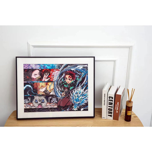 Odyssey - Tanjiro Kamado, Nezuko Kamado, Zenitsu Agatsuma & Inosuke Hashibira Poster Frame 