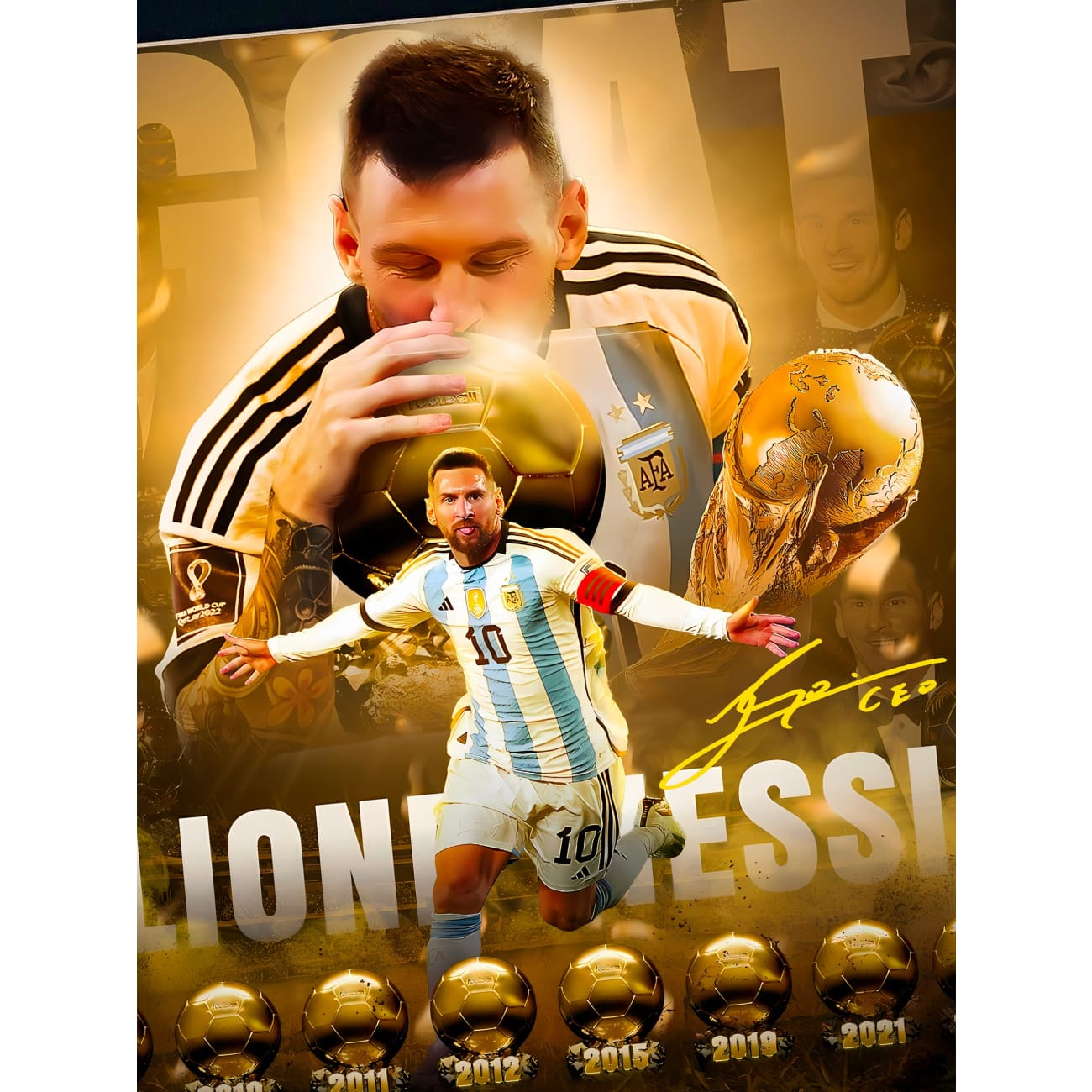 Xing Kong Studio - Lionel Messi's Eight Ball Of Gold Award Poster Frame 