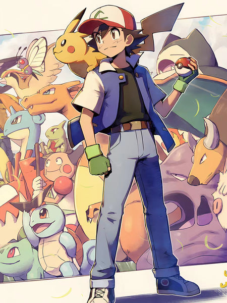 Xing Kong Studio - Let's Conquer Pokémon Together - Ash Ketchum & Pokemons Poster Frame