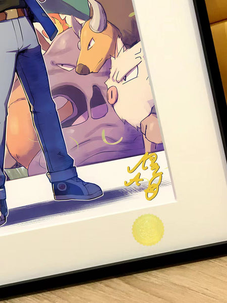 Xing Kong Studio - Let's Conquer Pokémon Together - Ash Ketchum & Pokemons Poster Frame
