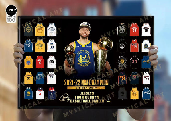Mystical Art - Stephen Curry Jerseys From Curry's Basketball Career Signature Poster Frame