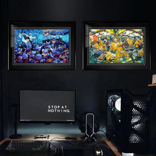 Billion Birds Studio - Squirtle, Blastoise & Gyarados Aquarium Poster Frame