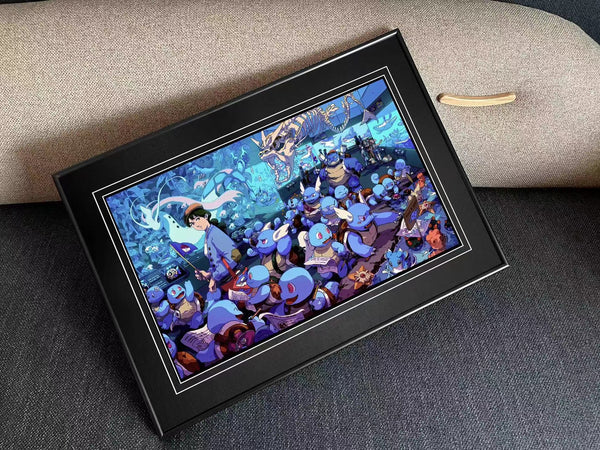 Billion Birds Studio - Squirtle, Blastoise & Gyarados Aquarium Poster Frame