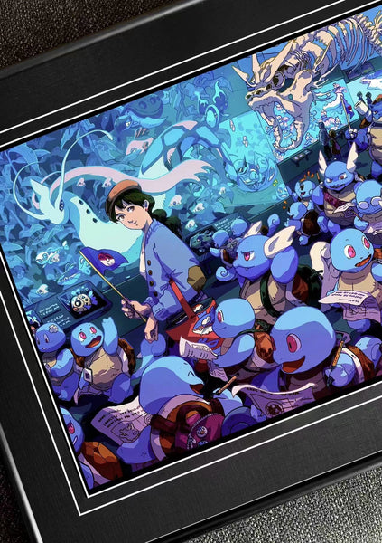 Billion Birds Studio - Squirtle, Blastoise & Gyarados Aquarium Poster Frame