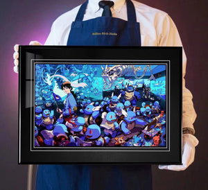 Billion Birds Studio - Squirtle, Blastoise & Gyarados Aquarium Poster Frame