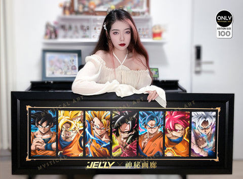 Mystical Art X Jelly - Son Goku Transformations Poster Frame [130cm x 49cm]