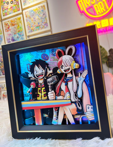 Mystical Art - Monkey D. Luffy & Uta Pod Cast 3D Photo Frame [LED + Music] 