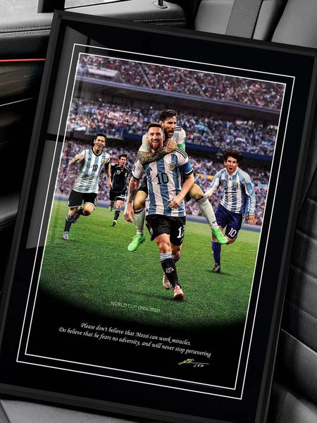 2006 - 2022 Year Lionel Messi Five World Cups Poster Frame 